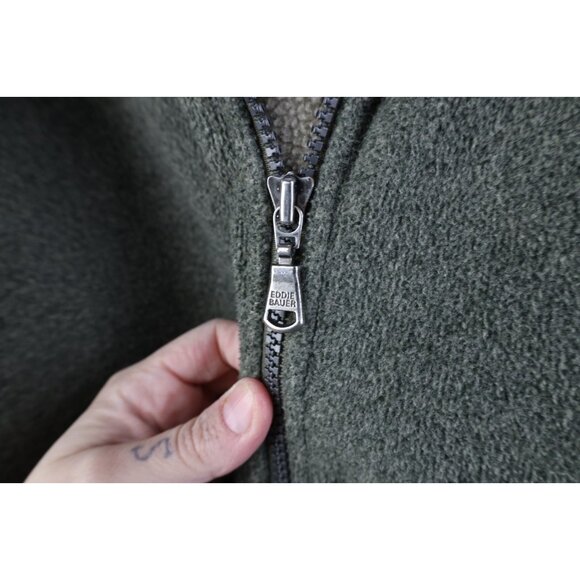 Vtg 90s Eddie Bauer Mens 2XL XXL Faded Fleece Full Zip Jacket Green Polyester - Picture 6 of 14
